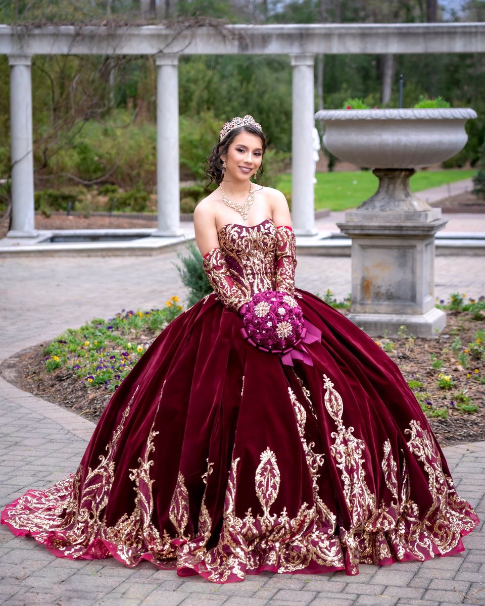 Style photo: a maroon dress similar in mood to the Likedpage Sweetheart Tulle Ball Gown